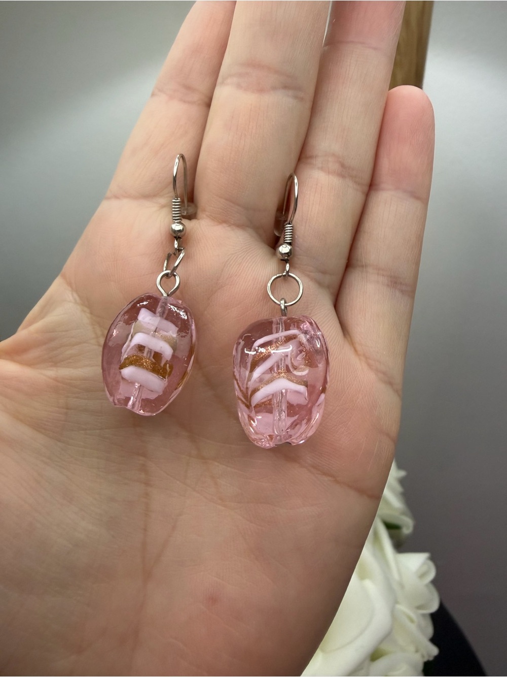 Pink Glass Bead Drop Earrings - Elegant Women’s Jewelry